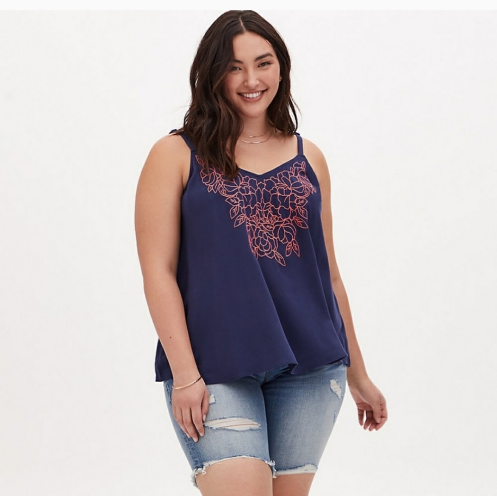 Torrid Navy Embroidered Sophie Gauze Cami, size 2X  NWT